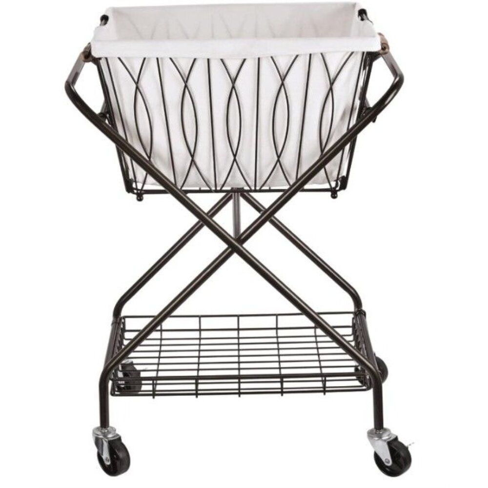 Collapsable Metal Laundry Cart With Removable Basket & Canvas Bag- NEW